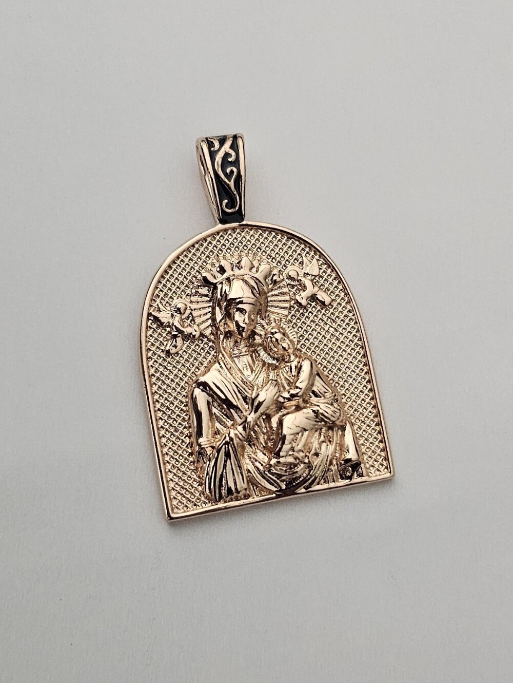 Rose Gold Madonna and Child Religious Pendant